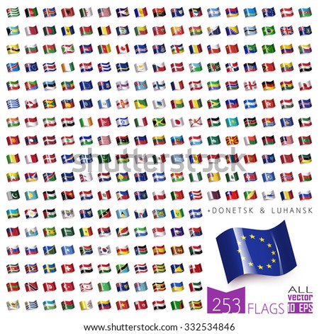 World Flags Icon Set Collection in Wave Flat Design - All Sovereign States / Countries in Vector - 2016