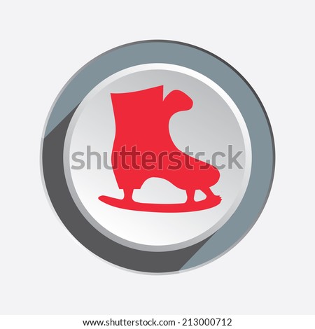 Skating icon. Sport, winter symbol. Red silhouette on 3d white-grey button. Vector isolated