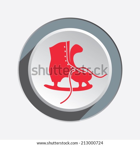 Skating icon. Sport, winter symbol. Red skate with laces silhouette on 3d white-grey button. Vector isolated
