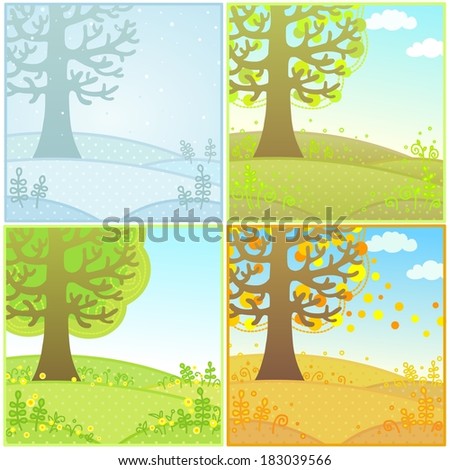 set four backgrounds of a landscape seasons