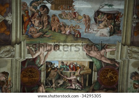 The Drunkenness of Noah show the fall of mankind and its rebirth with Noah, chosen by God as the only man to be saved for repopulating the earth.