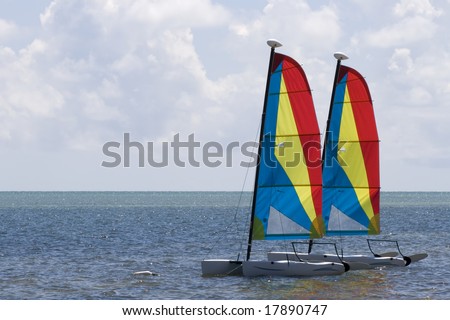 Two identical sailboats anchored near Islamorada Key of Florida Keys, USA