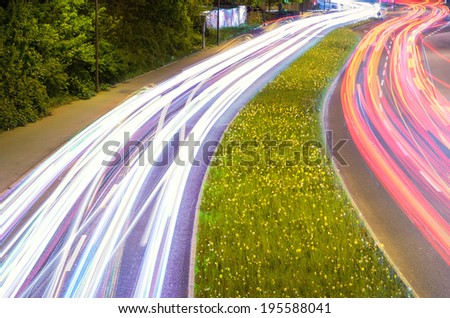car light streaks in green environment