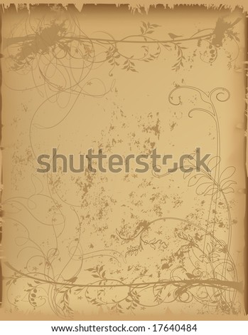 Old paper with floral silhouettes