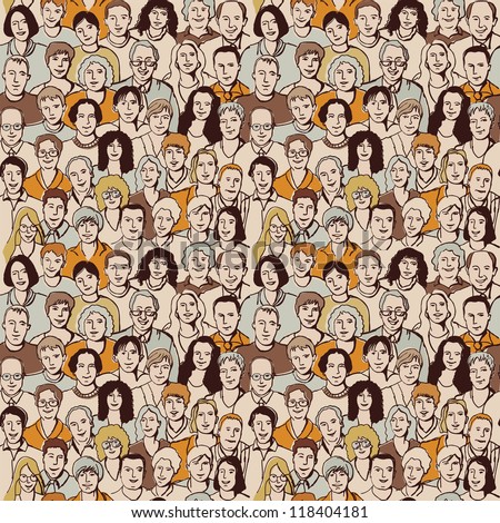 Seamless pattern big group unrecognizable people Color vector illustration with big crowd of people. Seamless pattern allow to make this group more and more.