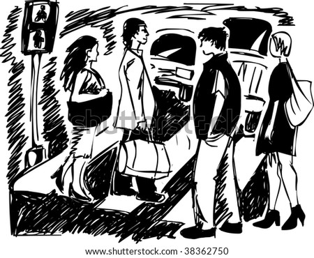 Seres Humanos Stock-vector-people-sketches-the-unrecognizable-people-a-crossing-the-road-in-the-city-black-and-white-hand-38362750