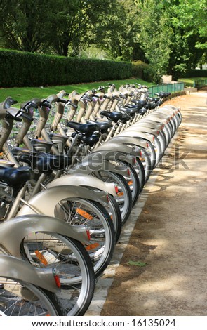 Row of bicycles for hire in Paris France.
