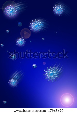 A blue based abstract background with stylized star shapes. Playing on light shape and form.