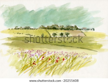 Original watercolor illustration by myself as the artist of an English Landscape Original watercolor illustration by myself as the artist of an English Landscape
