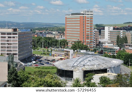 The final stage of construction of convention center ,Zlin skyline