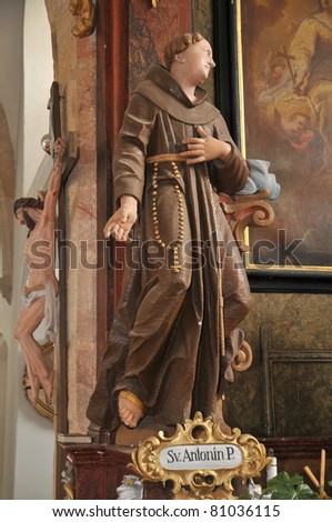 Saint Anthony of Padua,baroque statue in old Czech church