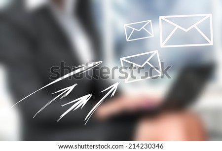 Close up image of businesswoman hands typing on keyboard and sending e-mail