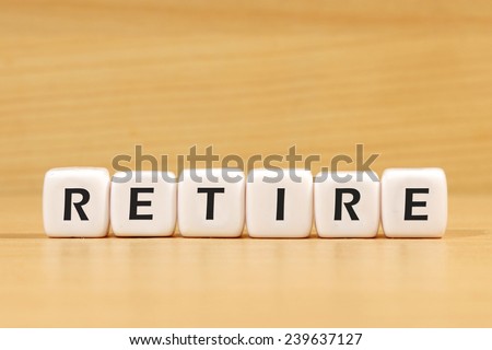retire word on white blocks