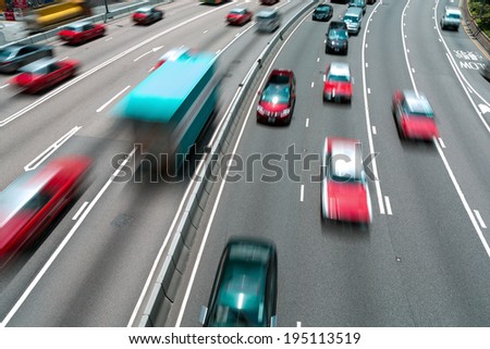 Traffic on multiple lane highway with motion blur