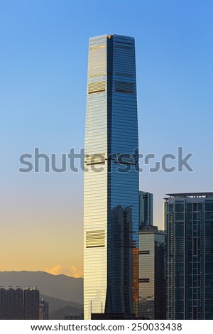 HONG KONG - September 16 2014: The International Commerce Centre in Hong Kong. ICC is a commercial space luxury residential development, modern retail and two 6-star hotels in a single location.