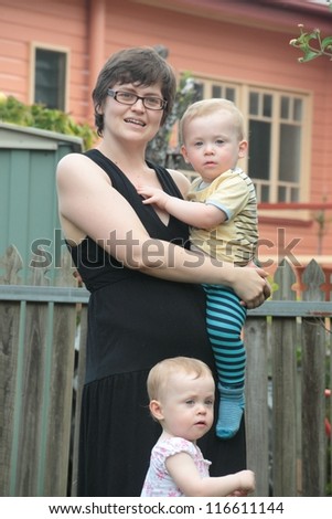 mother and twins of average ordinary real family australia