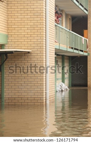 BRISBANE, AUSTRALIA - JANUARY 28 : Houses flooded from ex tropical cyclone Oswald on January 28, 2013 in Brisbane, Australia