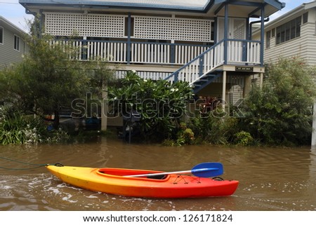 BRISBANE, AUSTRALIA - JANUARY 28 : Houses flooded from ex tropical cyclone Oswald on January 28, 2013 in Brisbane, Australia