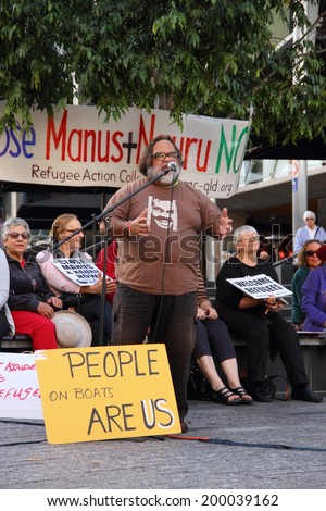 BRISBANE, AUSTRALIA - JUNE 22 : Aboriginal activist Sam Watson speaking at  World Refugee Rally June 22, 2014 in Brisbane, Australia