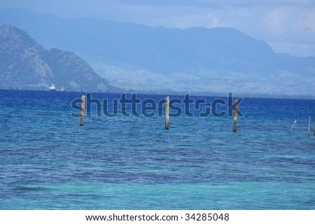 Bounty Island Fiji resort denarau South pacific beach green water caused by coral break Paradise sandy beaches with pier
