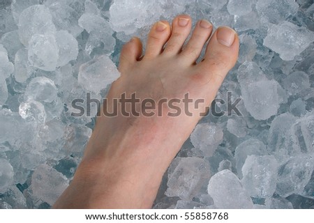 sports injury on ice cube bath concept