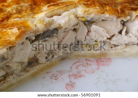 chicken meat pie or pot pie with short crust and flaky pastry