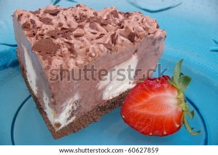 chocolate bavarian cream cheese cake with strawberry