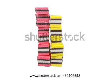 pink black yellow licorice isolated over white