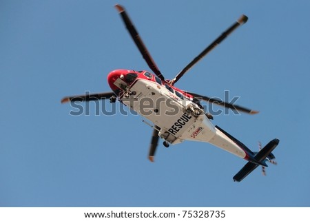 BRISBANE, AUSTRALIA - APR 14 : EMQ emergency helicopter making patient rescue landing at Royal Brisbane Hospital on April 14, 2011 in Brisbane, Australia