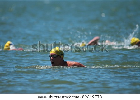 BRISBANE, AUSTRALIA  NOV 27 :Open water unidentified competitor in the Great Australian Swim Series race November 27, 2011 in Brisbane, Australia