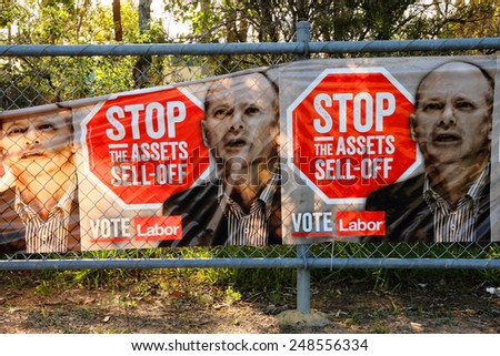 MORAYFIELD, AUSTRALIA - JANUARY 31: Queensland State Election Labor bunting anti asset sales on January 31, 2015 in Morayfield, Australia