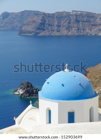 Therasia aka Thirasia island in the volcanic island group of Santorini in the Greek Cyclades in Greece