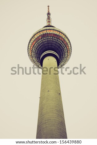 TV Fersehturm (Television tower) in Berlin, Germany - isolated over white background vintage looking