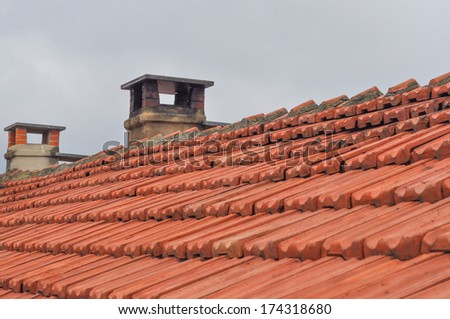 Detail of red roof tiles