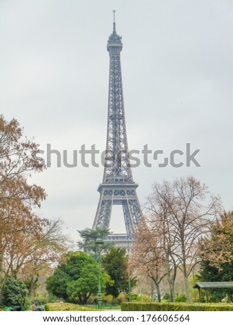 The Eiffel Tower (Tour Eiffel) in Paris France seen from Champ de Mars