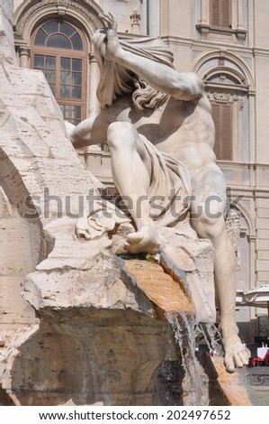 Fontana dei Quattro Fiumi meaning Fountain of the Four Rivers in the Piazza Navona square designed in 1651 by Gian Lorenzo Bernini