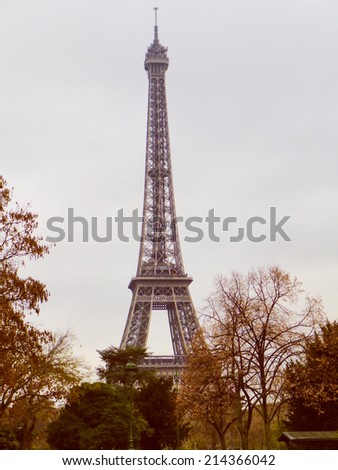Vintage looking The Eiffel Tower Tour Eiffel in Paris France seen from Champ de Mars