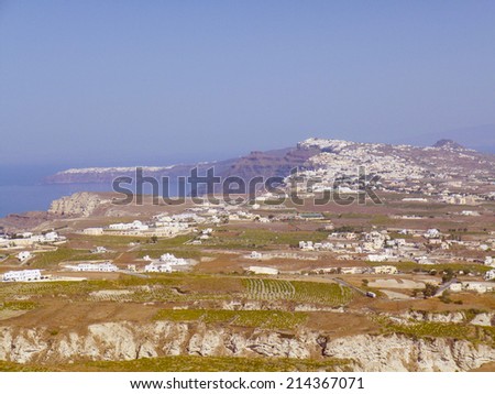 Vintage looking Fira capital of the Greek Aegean island Santorini