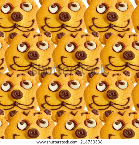 Vintage looking Range of homemade baked cookies with cat face isolated on white