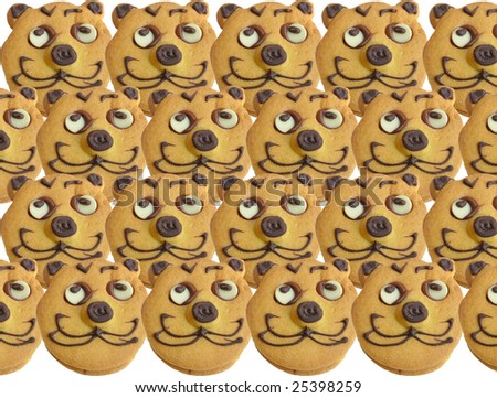 Range of homemade baked cookies with cat face isolated on white