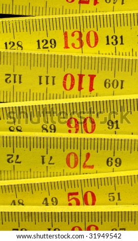 Detail of a wooden metric carpenter ruler