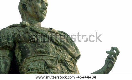A bronze roman statue of Iulius Caesar in Turin, Italy isolated over white