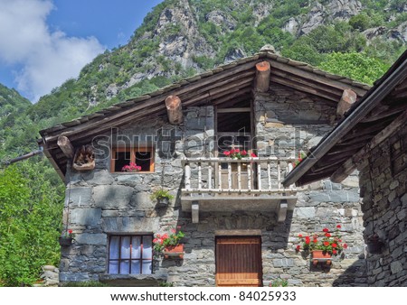 Typical Northern Italian Alps houses called Baita, made of wood and stone