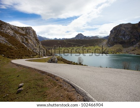 Road  near Lake Enol.   Picos de Europa. Asturias. Spain