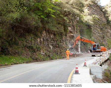 Road construction. work to expand the road