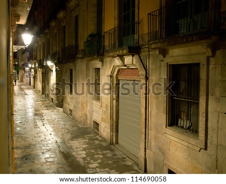 Empty alleyway in Barcelona. Spain. Street Carrer dels Tallers by night