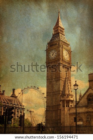 Big Ben, London, Uk. View From Abingdon Street. Added Paper Texture