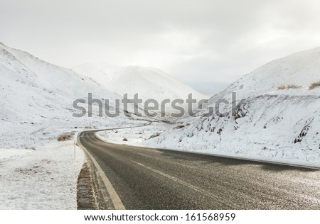 Empty mountain road in winter day. South Island, New Zealand