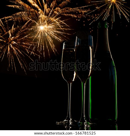 New Year\'s concept. Celebration on New Year\'s Eve. in the background fireworks.
