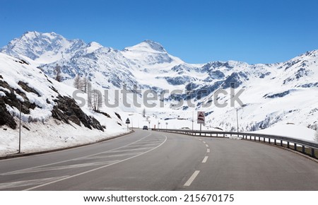 Mountain road in a sunny day (Swiss alps).  Simplon Pass, Valais, Switzerland
